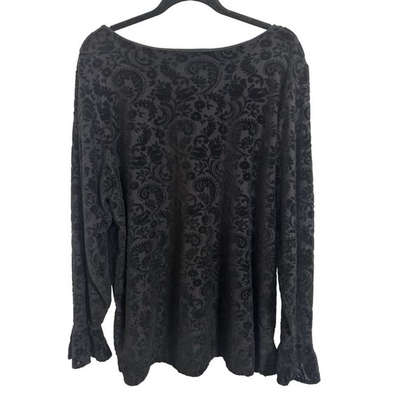 Vtg 90s Black Sheer Velvet Burnout Paisley Long Sleeve Size 1X Whimsgoth Gothic - Picture 2 of 5